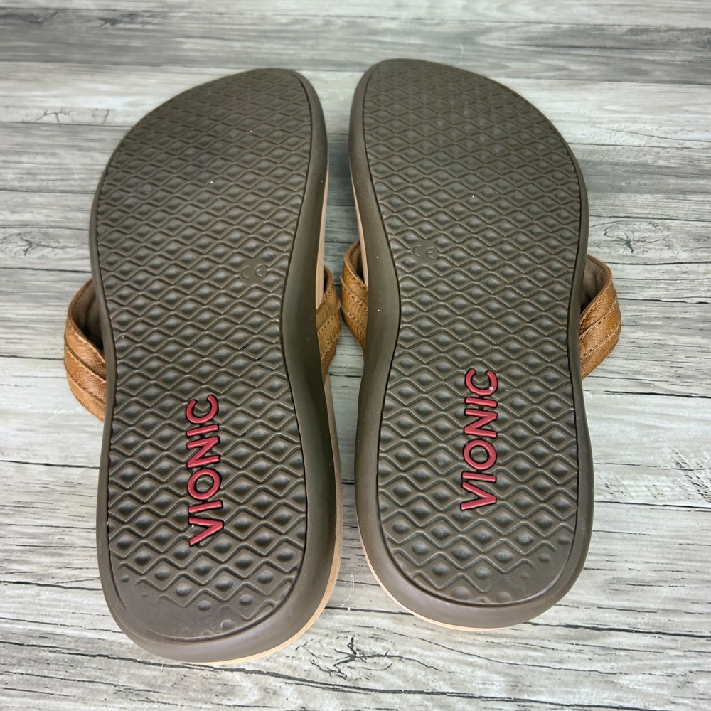Vionic Womens Sandals Size 10 Tide Aloe Leather Thong Flip-Flops Brown - Picture 5 of 5